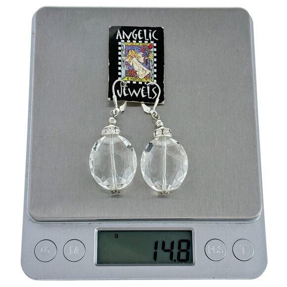 Angelic Jewels Sterling Silver 925 Faceted Glass Rhinestone Dangle Earrings - Picture 5 of 6